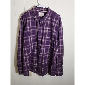 wrangler men's button up shirt size XL western long sleeve purple plaid cotton